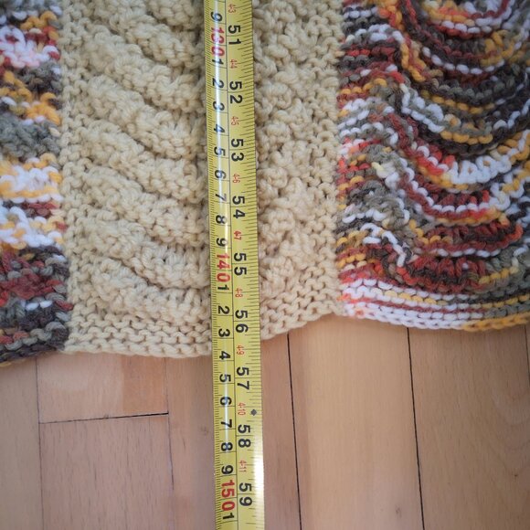 Handmade Crochet 56"x 43" Afghan in Ripple Pattern Tan & Multi + 14"x14" Pillow - Picture 3 of 7